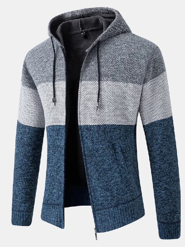 Men's pullover hoodie-Mens Colorblock Wool Knitting Thick Warm Long Sleeve Hoodie Jacket