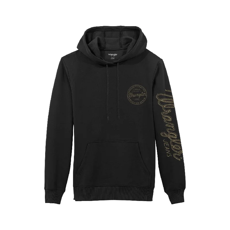 Men's waterproof hoodie-Wrangler Men's Regular Fit Logo Script Hoodie