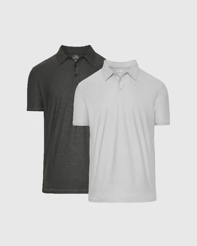 Men's versatile casual polo shirt-Light and Charcoal Heather Gray Active Polo 2-Pack