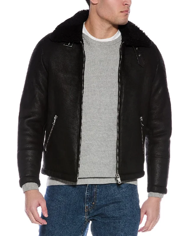 Men's non-iron bomber jacket-Reiss Kyelder Shearling Jacket