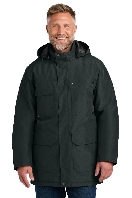 Men's versatile fleece jacket-CornerStone Mens Elements Wind & Water Resistant Insulated Full Zip Hooded Parka - Black - New