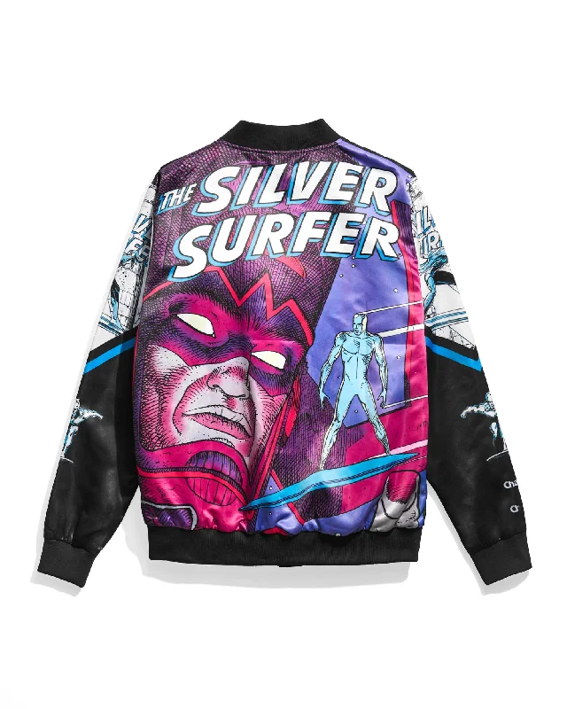 Men's quick-dry denim jacket-Silver Surfer Fanimation Satin Jacket