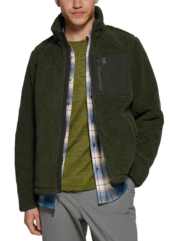 Men's relaxed fit fleece jacket-Mens Faux Fur Short Teddy Coat