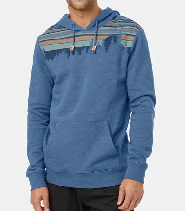 Men's sleep hoodie-Men's Retro Juniper Classic Hoodie - Canyon Blue/Heather Sandstone