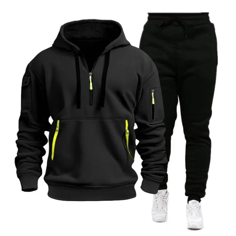 Men's graphic hoodie-Men's Multi-pocket Zipper Hooded Sweatshirt Sportswear