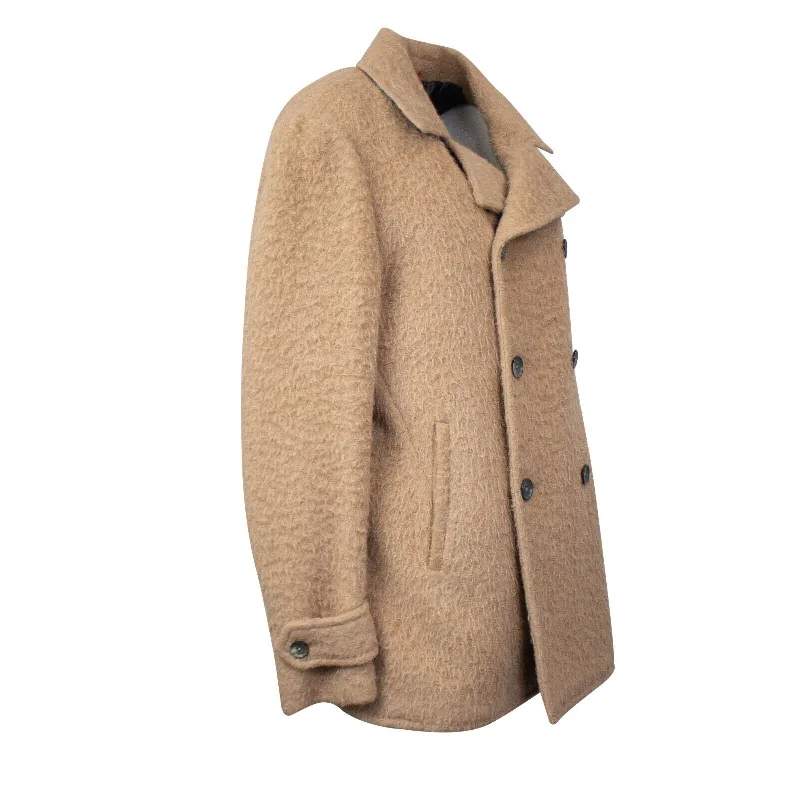 Men's ultra-lightweight parka-Isaia Shearling Texture With Back Vent - Tan