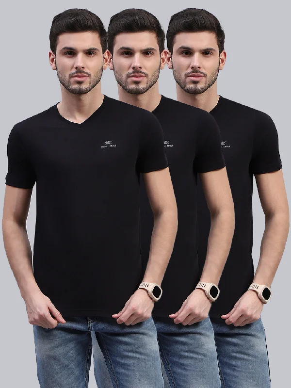 Men Black Solid V Neck Half Sleeve T-Shirt (Pack of 3)