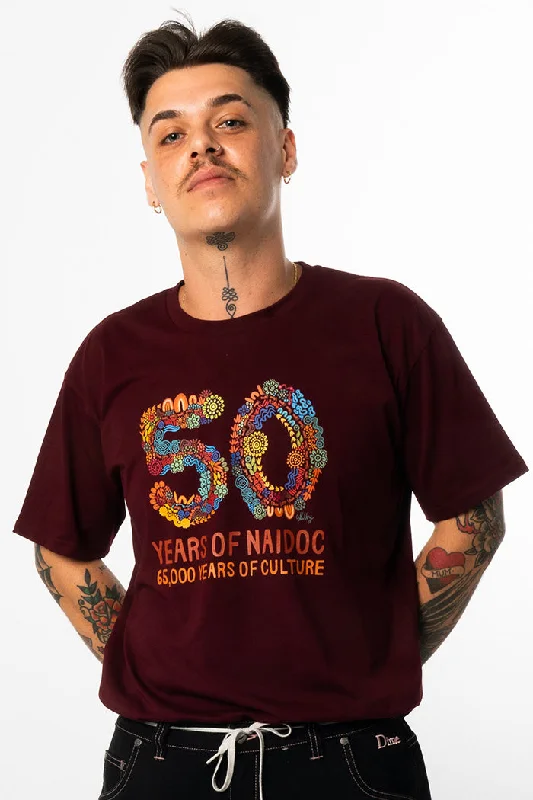 50 Years Of NAIDOC 2025 Burgundy Cotton Crew Neck Unisex T-Shirt