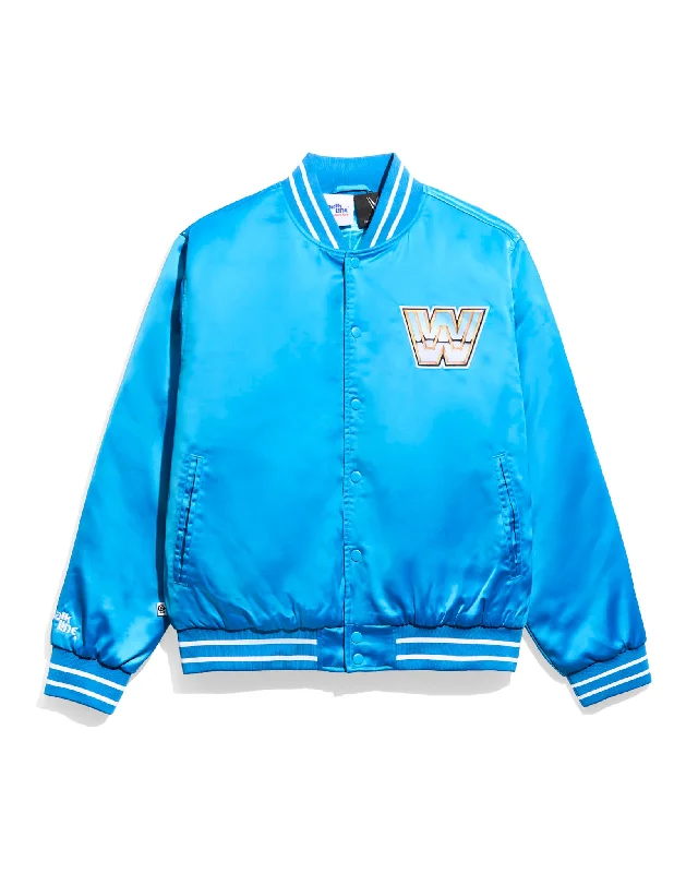 Men's eco-friendly fleece jacket-WWE OG Legends Blue Quilted Satin Jacket