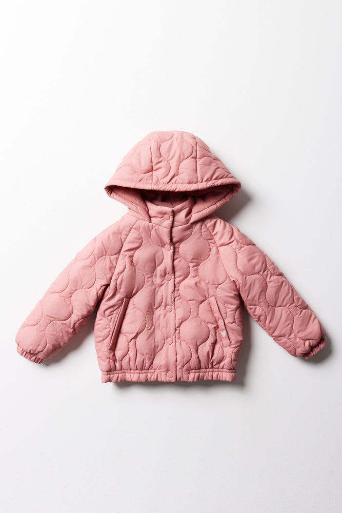 Men's sporty fleece jacket-Quilted Hooded Jacket Pink