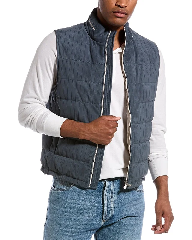 Men's organic rain jacket-Brunello Cucinelli Quilted Suede Down Vest