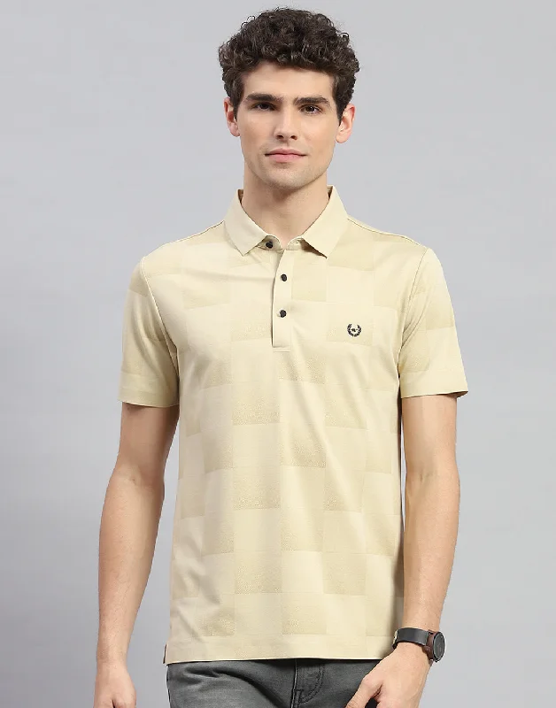 Men Beige Solid Polo Collar Half Sleeve T-Shirt