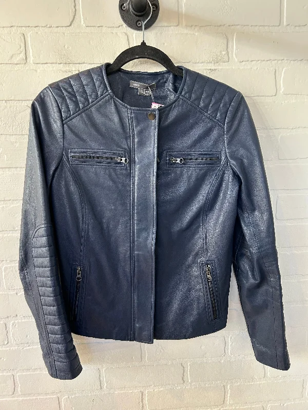 Men's performance leather jacket-Jacket Moto Leather By Vince In Navy, Size: Xs