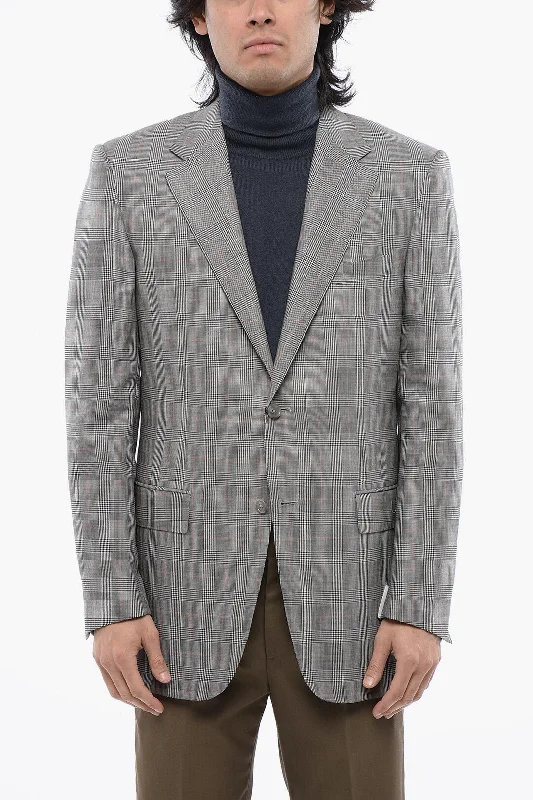 Men's sporty fleece jacket-Cc Brothers Prince Of Wales Motif Wool Blazer