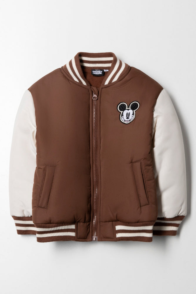 Men's durable field jacket-Mickey Mouse Bomber Jacket Brown