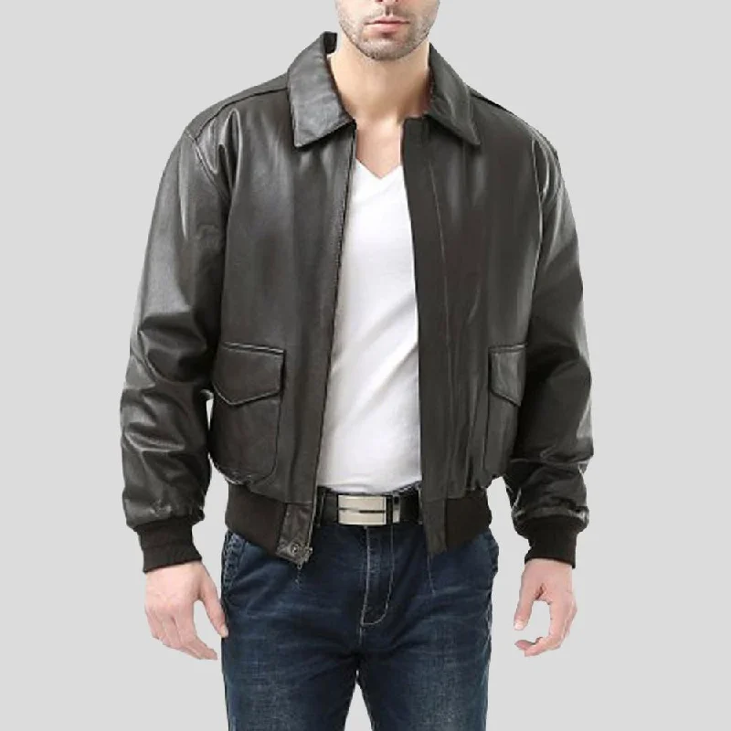 Men's adventure-ready trench coat-Wilt Black Bomber Leather Jacket