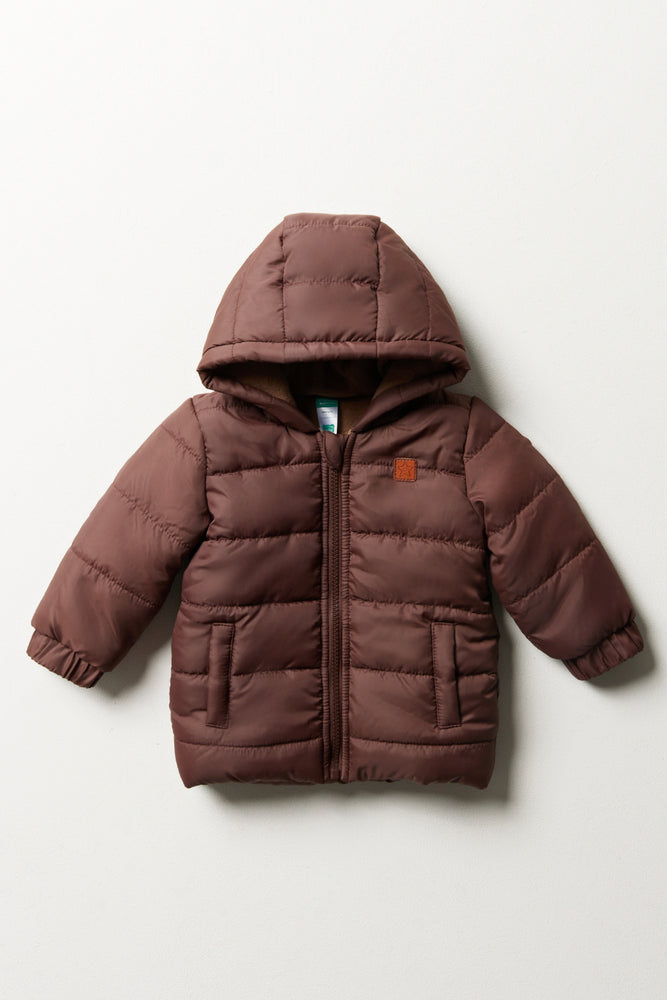 Men's modern fleece coat-Hooded Puffer Jacket Brown