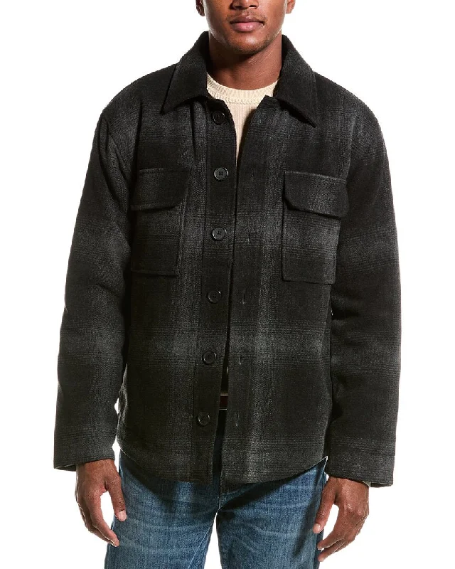 Men's gym-ready leather jacket-Elie Tahari Bryant Plaid Quilted Wool-Blend Shirt Jacket