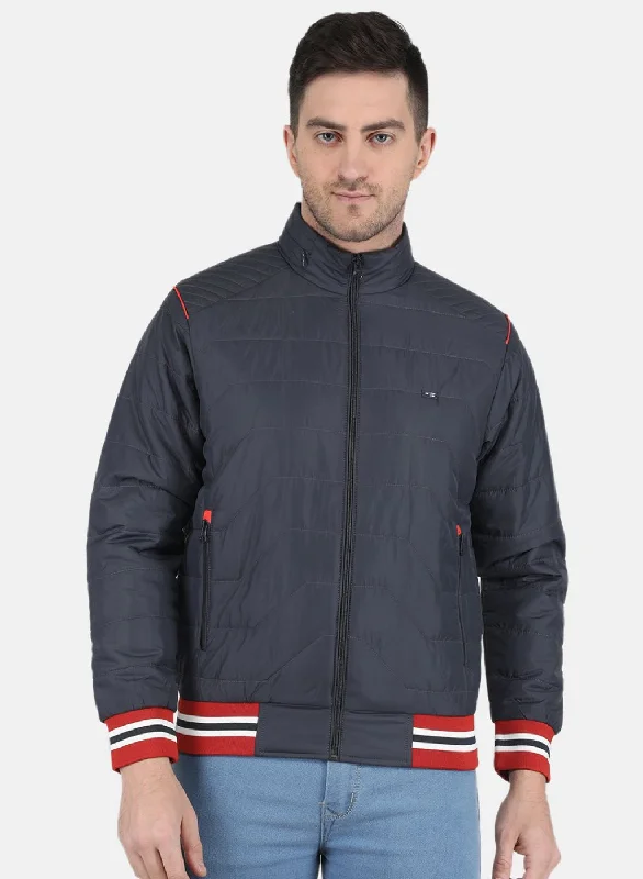 Men's antibacterial raincoat-Men NAvy Blue Solid Jacket