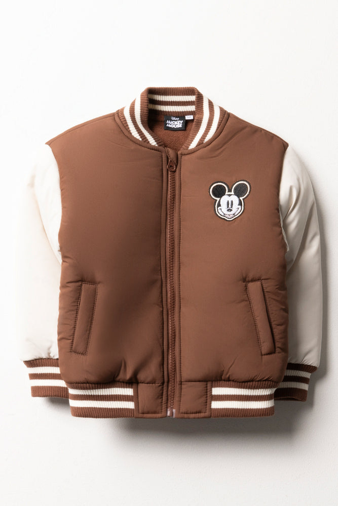 Men's wrinkle-resistant bomber coat-Mickey Mouse Bomber Jacket Brown