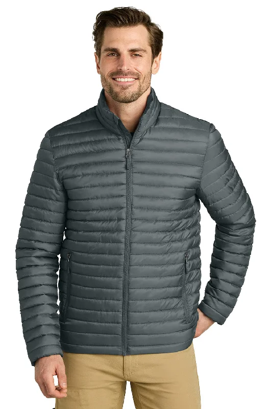 Men's quick-dry trench coat-Eddie Bauer Mens Packable Quilted Water Resistant Full Zip Jacket - Metal Grey - New